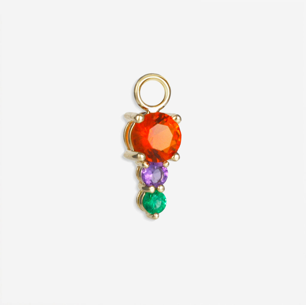 Fire Opal beautifully contrasted by a vivid Emerald and Amethyst.