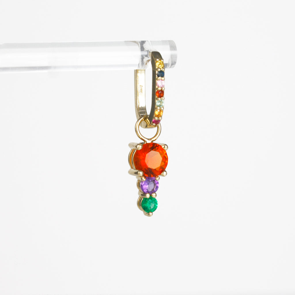 Fire Opal beautifully contrasted by a vivid Emerald and Amethyst.