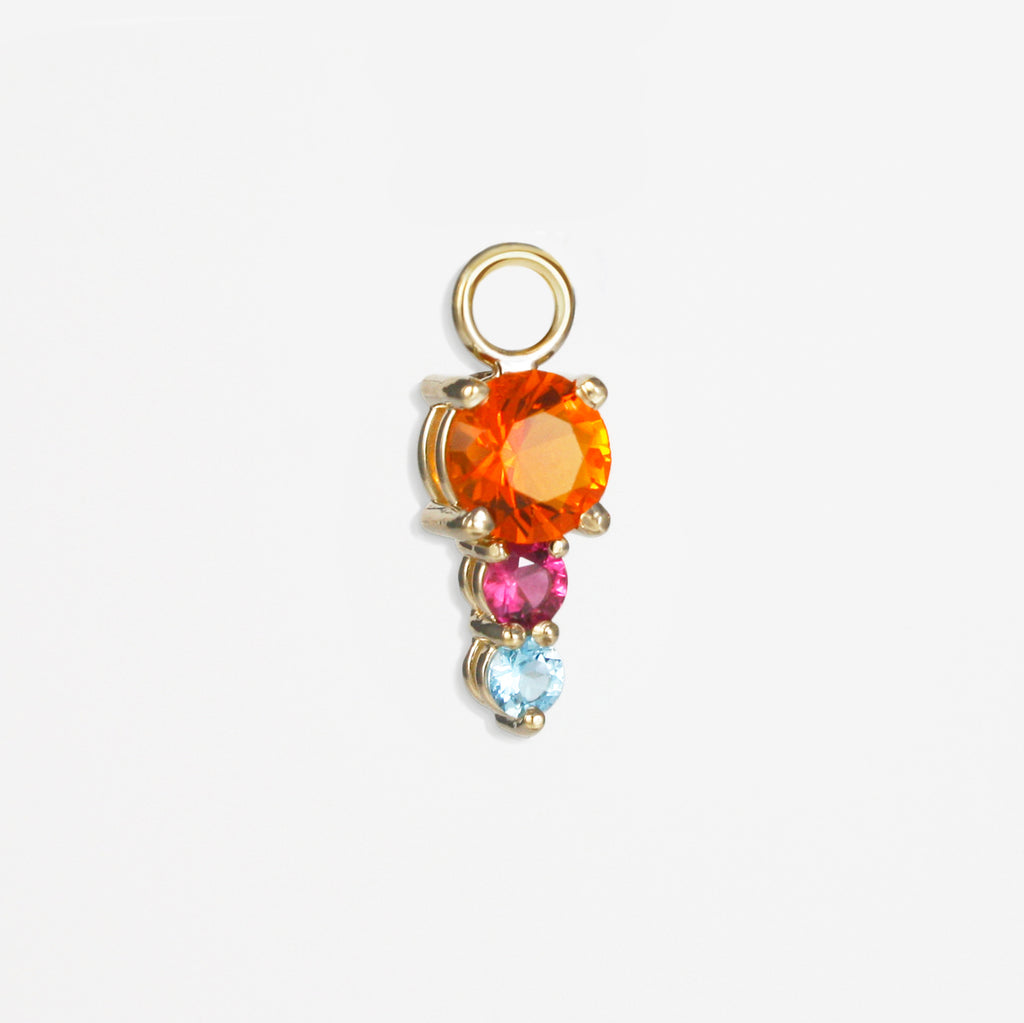 Fire Opal beautifully contrasted by a lively Ruby and Blue Topaz and Amethyst.